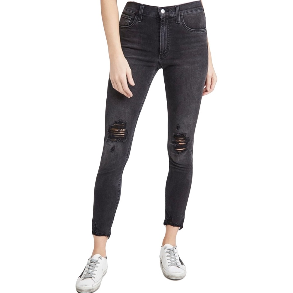 Joe's Jeans The Charlie High Rise Skinny Ankle Distressed Black Denim Size 27